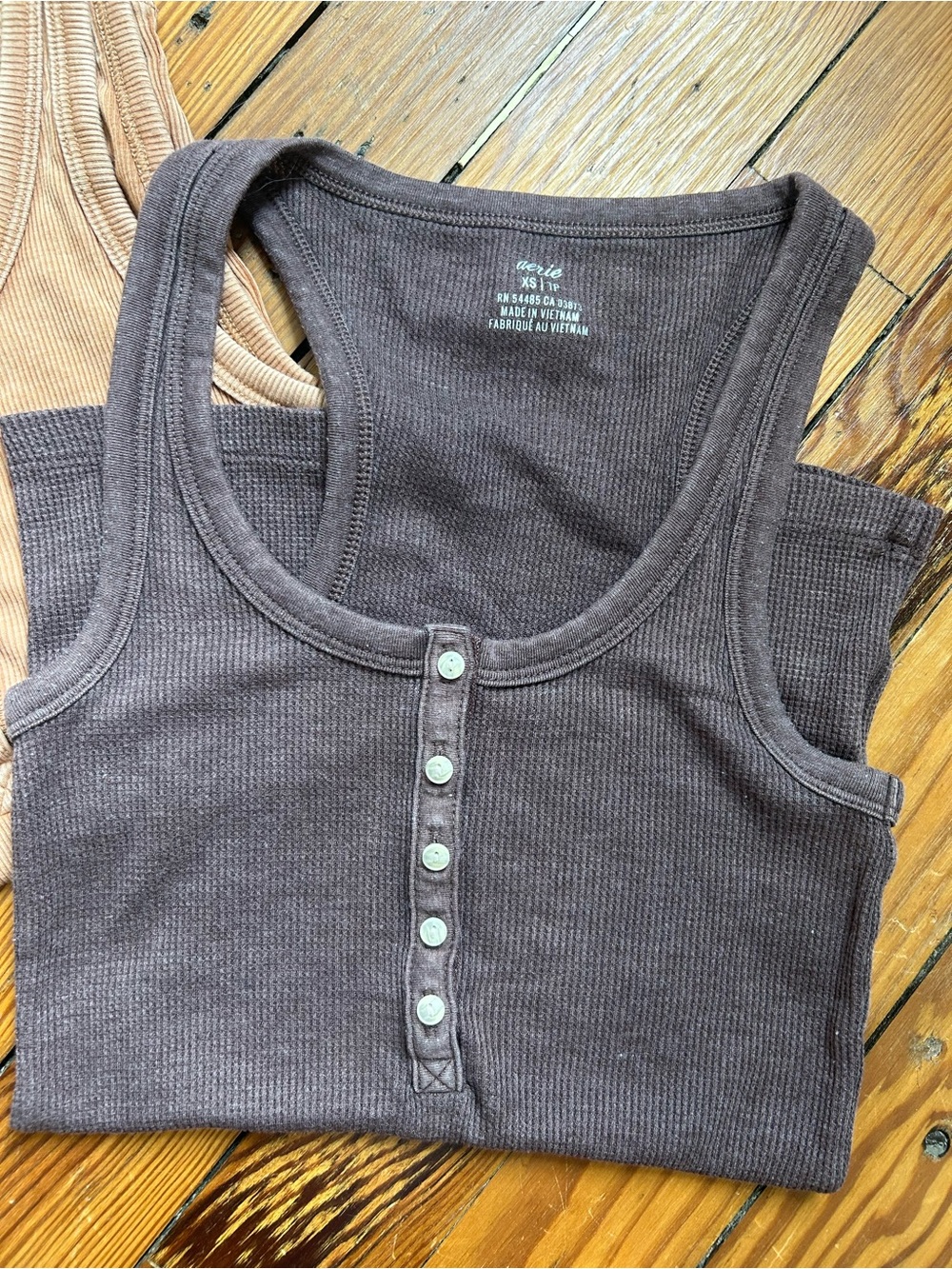 2 FOR DEAL! Ribbed Henley Tank Top Pair — Taupe & heat - Picture 5 of 7